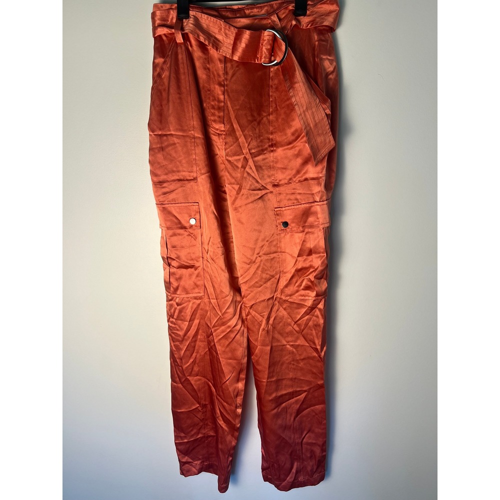 NWT! Intermix 100% Silk Addison Satin Cargo Pants Wm 0 Blush Pink Belt High Rise